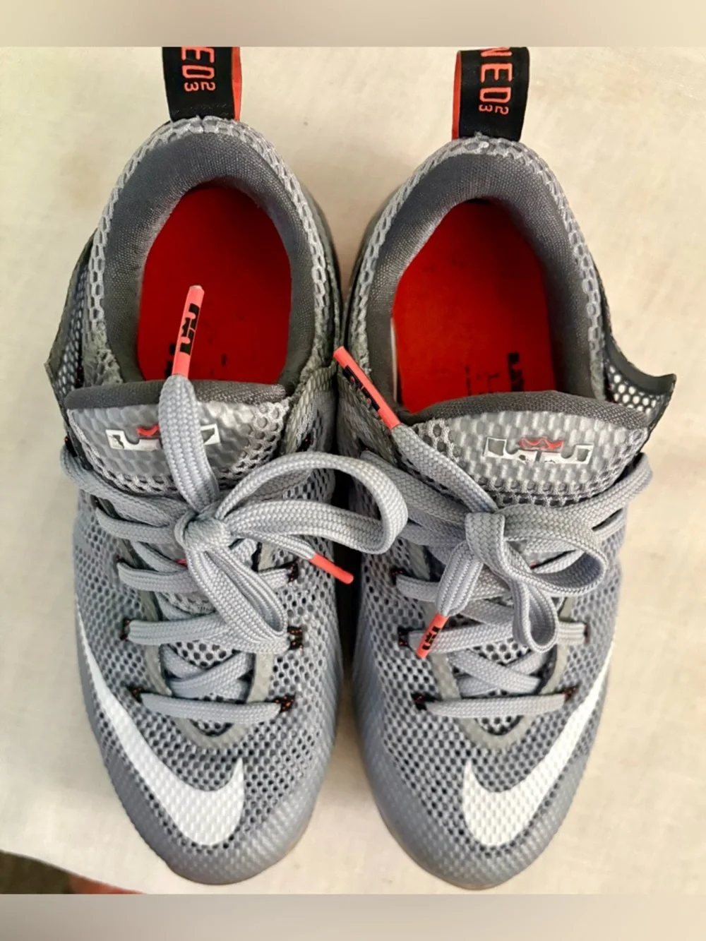 Nike LeBron XII Low GS Grey Orange Athletic Sneakers 5Y EUC w/ Box
